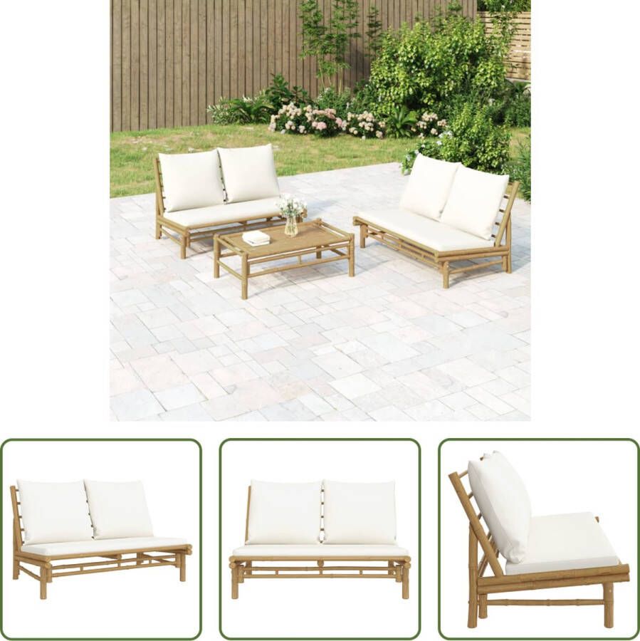 The Living Store Tuinbank Bamboe 115x85.5x73.5cm Comfortabel zitkussen Elegante buitenmeubel