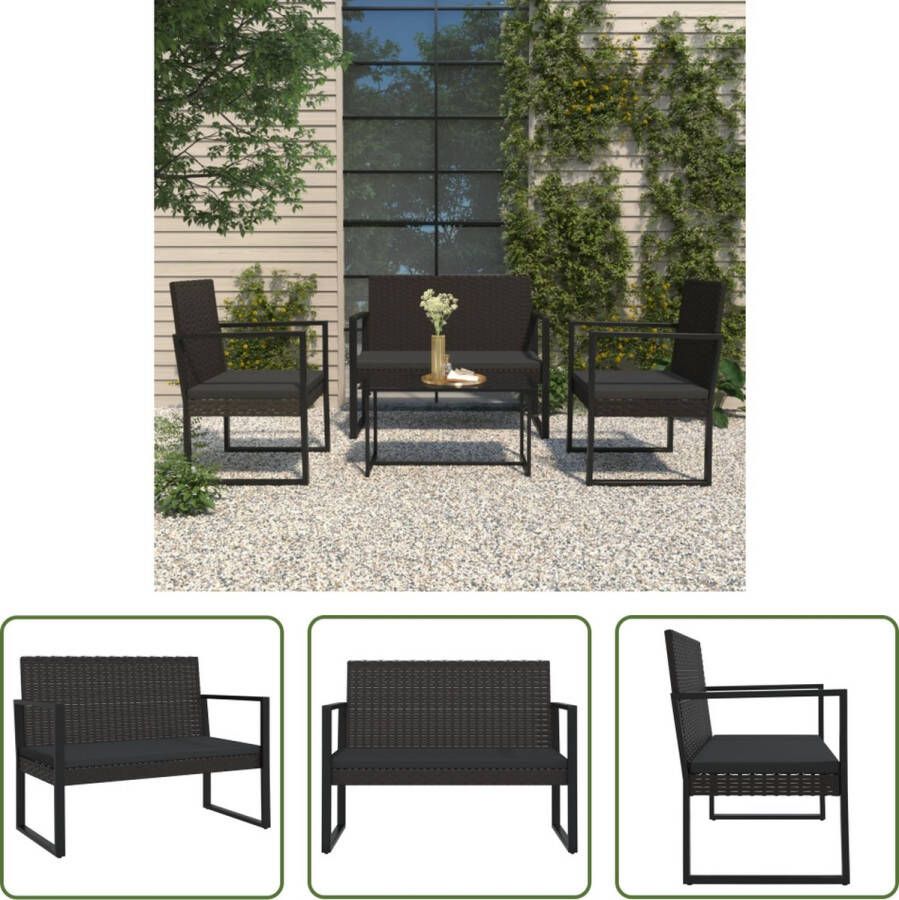 The Living Store Tuinbank Black PE-rattan 106x57x74.5cm Met Kussens