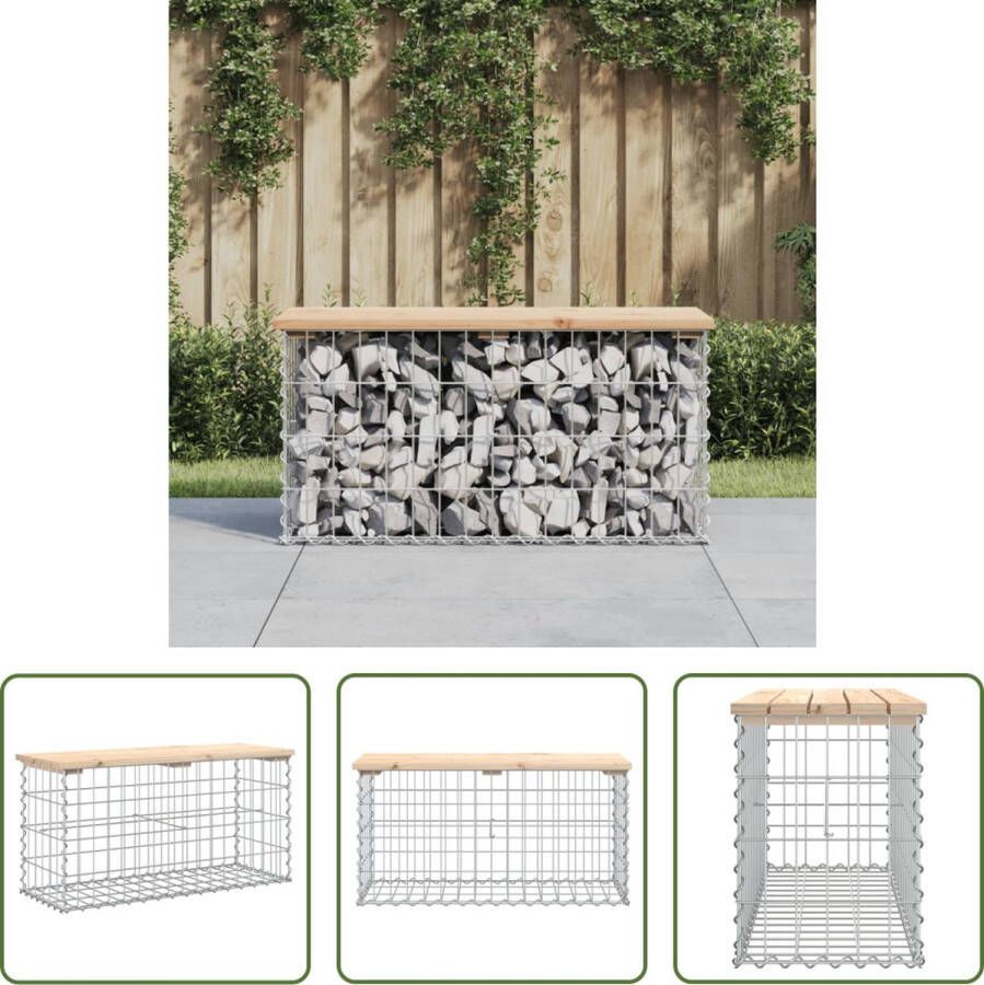 The Living Store Tuinbank Grenenhouten zitting Gabion mand 83 x 31.5 x 42 cm 110 kg draagvermogen