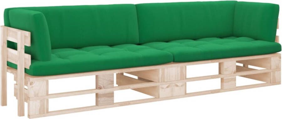 The Living Store Tuinbank Hoekbank Pallet 110x65x55 cm Grenenhout Groene Kussens