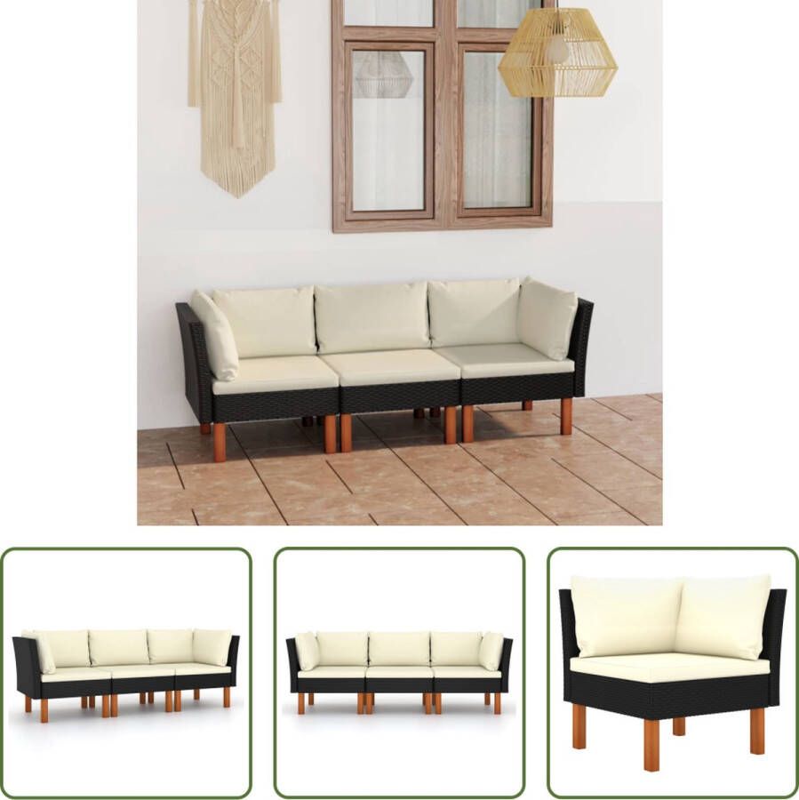 The Living Store Tuinbank Hoekbank Zwart 60.5 x 64.5 x 67 cm Weerbestendig Inclusief kussens Montage vereist