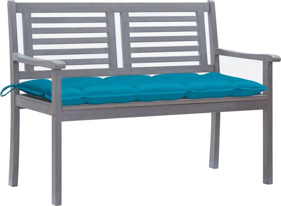 The Living Store Tuinbank Massief eucalyptushout 120 x 60 x 89 cm Grijs Blauw kussen