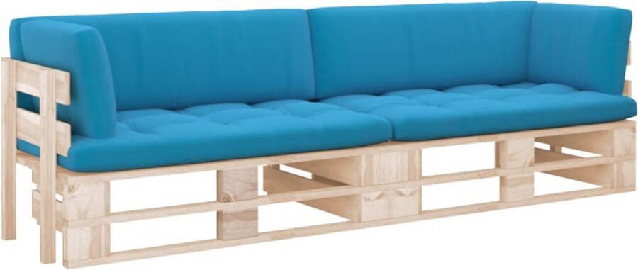 The Living Store Tuinbank Pallet 110x65x55 cm Grenenhout Blauw kussen