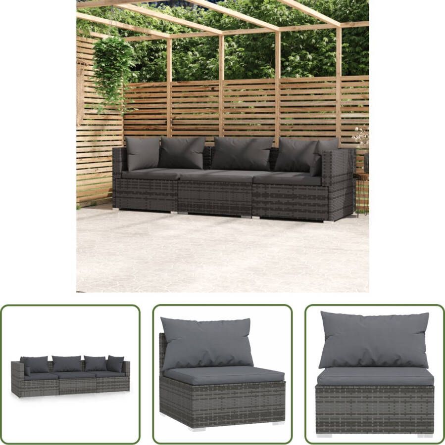 The Living Store Tuinbank PE-rattan Grijs Middenbank + 2 hoekbanken 3-zits Montage vereist