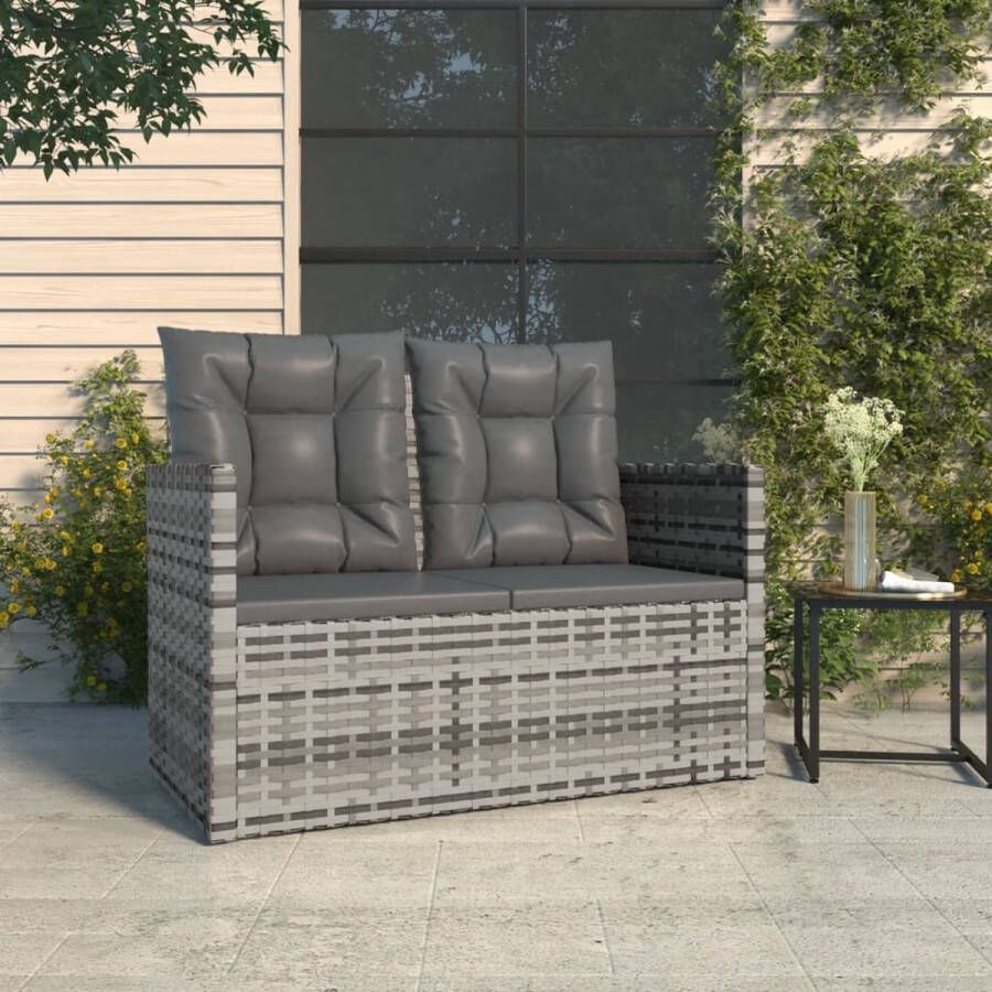 The Living Store Tuinbank Rattan Grijs 105x56x75 cm inclusief kussens