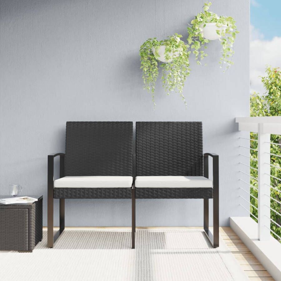 The Living Store Tuinbank Rattan-look 103.5 x 57 cm zwart antraciet