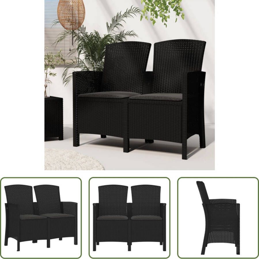 The Living Store Tuinbank Rattan-Look 2-zits 120 x 58 x 90 cm Comfortabele kussens Grafiet Grijs Montage vereist