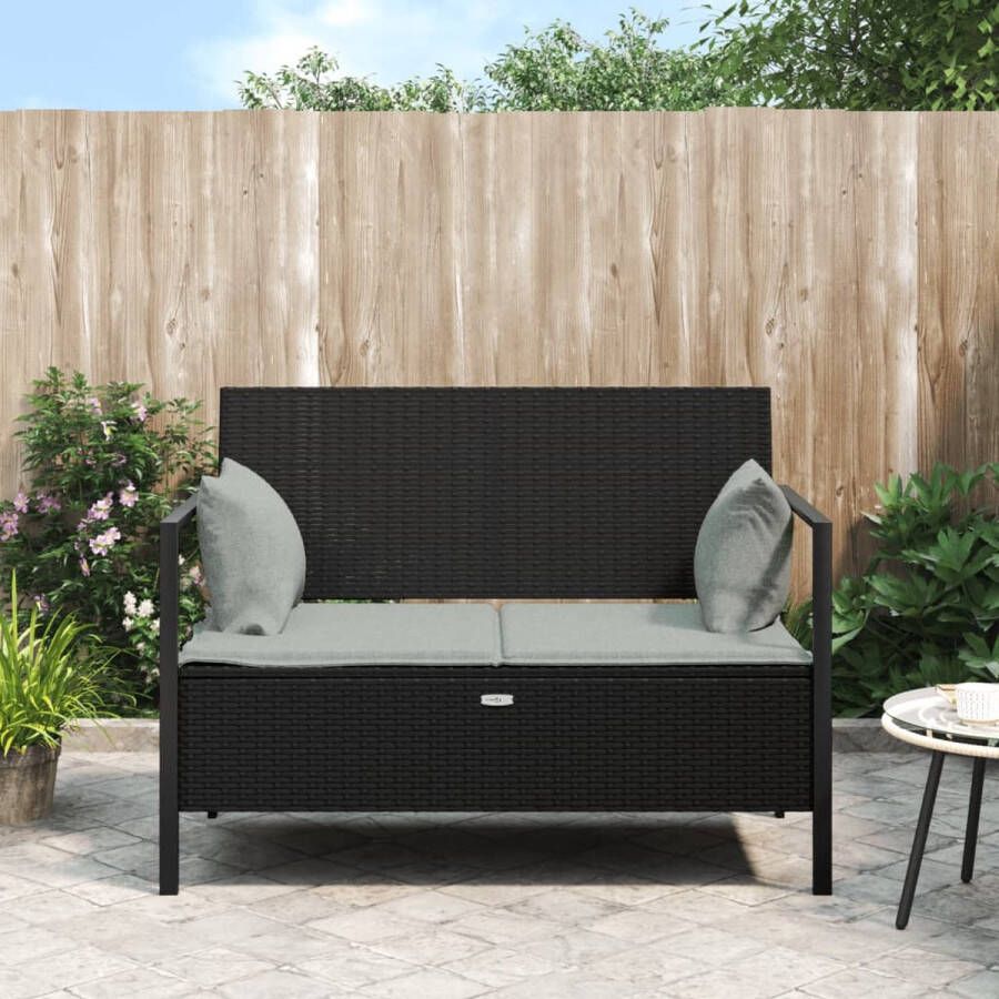 The Living Store Tuinbank Zwart PE-rattan 112x59x82.5cm Stevig frame Ruim opbergvak Comfortabel zitten Zachte kussens