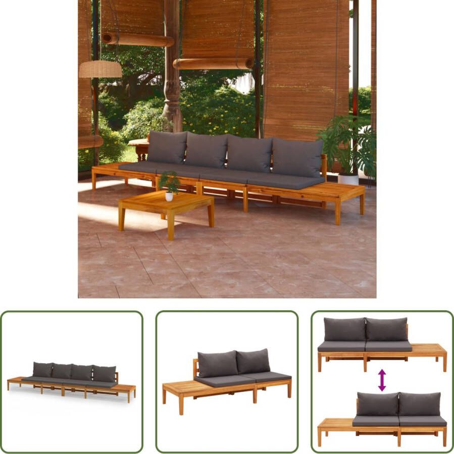 The Living Store Tuinbanken met Tafel Massief Acaciahout 175 x 66 x 60 cm Donkergrijs kussen Montage vereist Inclusief kussens 4x zitkussen 4x rugkussen