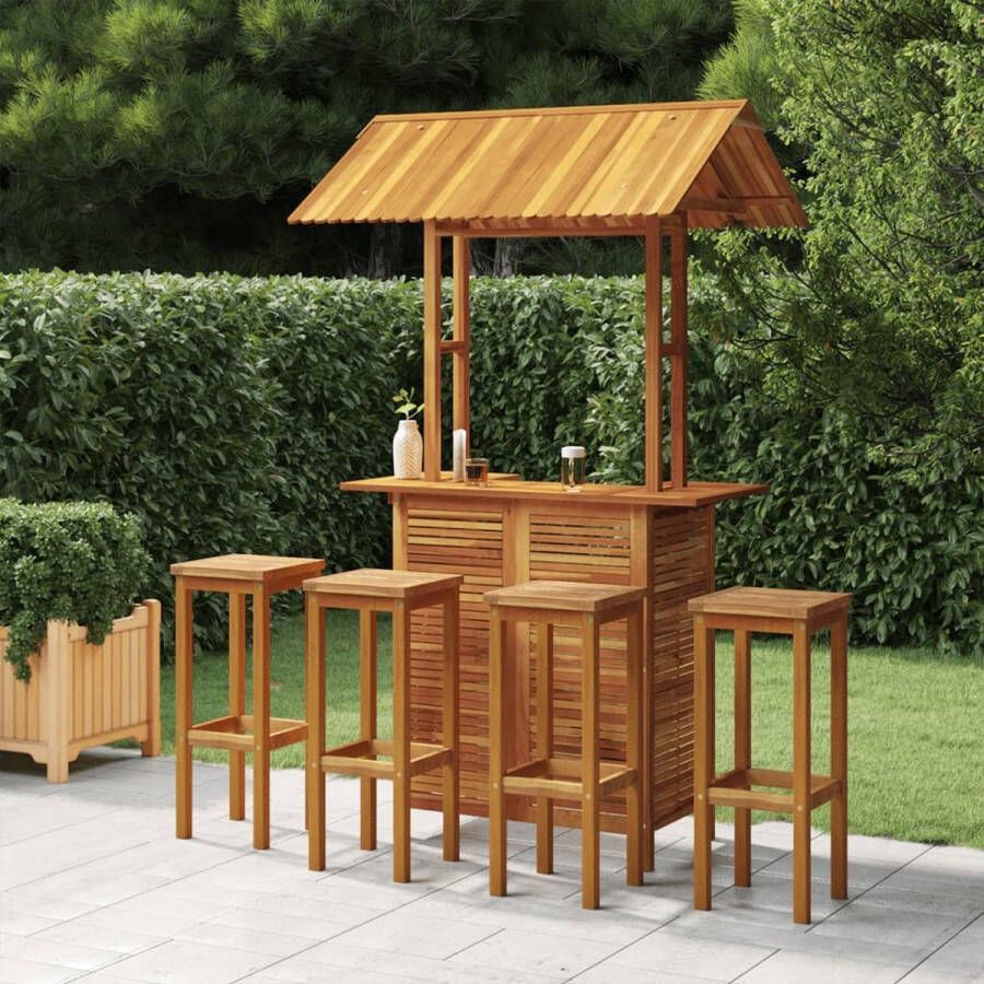 The Living Store Tuinbarset Acaciahout Tafel 113x106x217 cm Kruk 30.5x30.5x74 cm