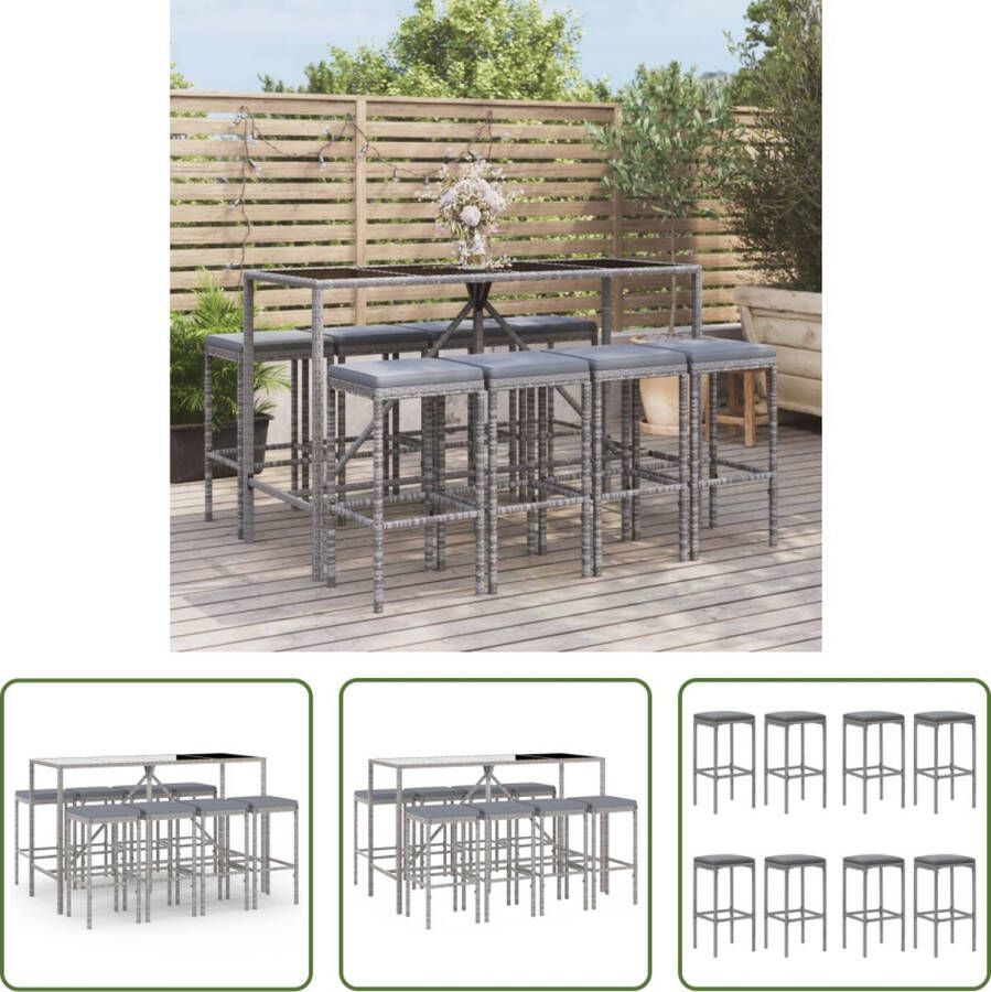 The Living Store Tuinbarset Bartafel met 8 barkrukken Grijs 180 x 70 x 110 cm