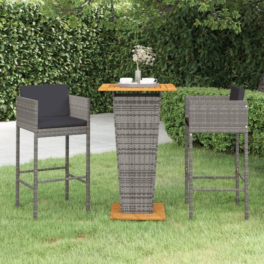 The Living Store Tuinbarset Grijs Houten tafelblad PE-rattan Stalen frame