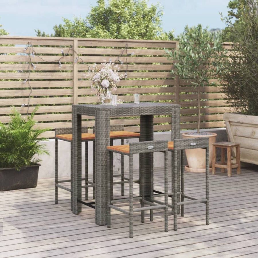 The Living Store Tuinbarset Grijs PE-rattan 1 bartafel en 4 barkrukken