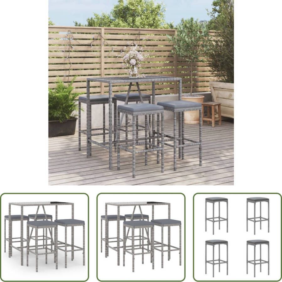 The Living Store Tuinbarset Grijs PE-rattan 110x70x110 cm Incl 4 Barkrukken