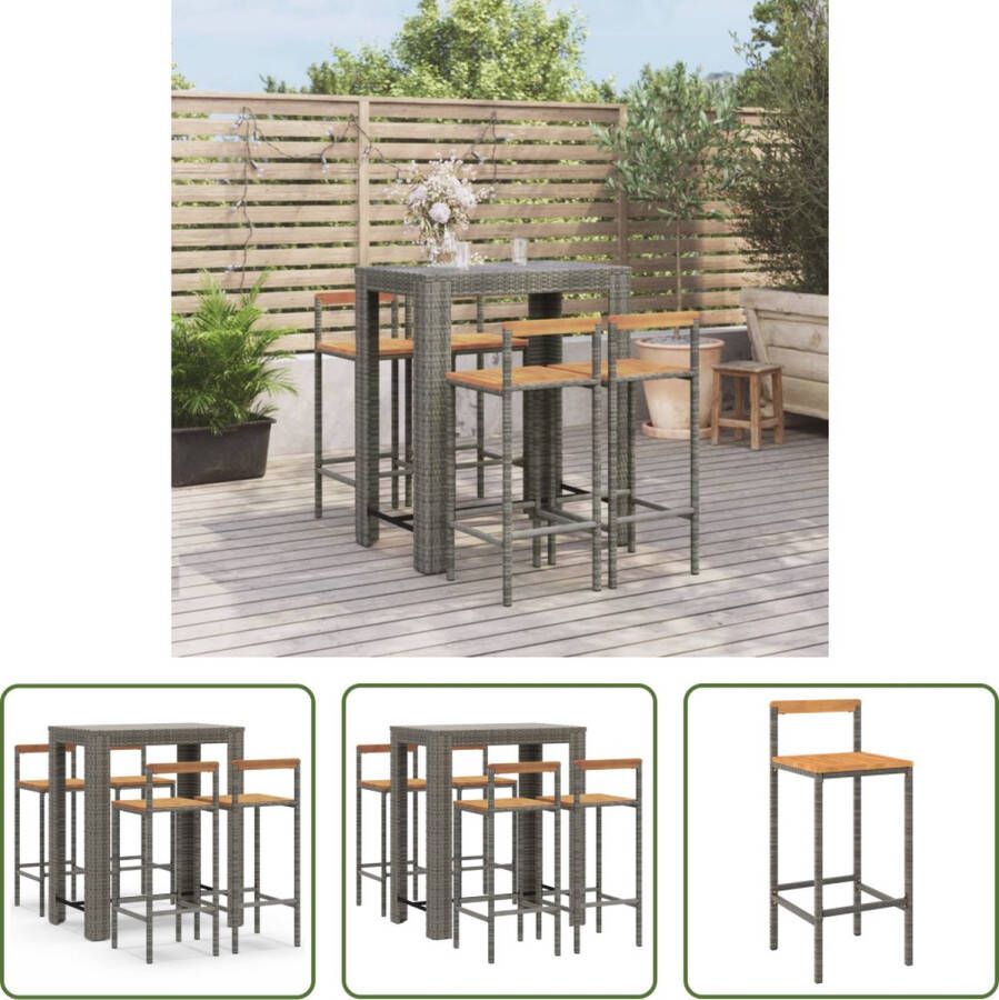 The Living Store Tuinbarset Grijs PE-rattan 4 barstoelen Bartafel