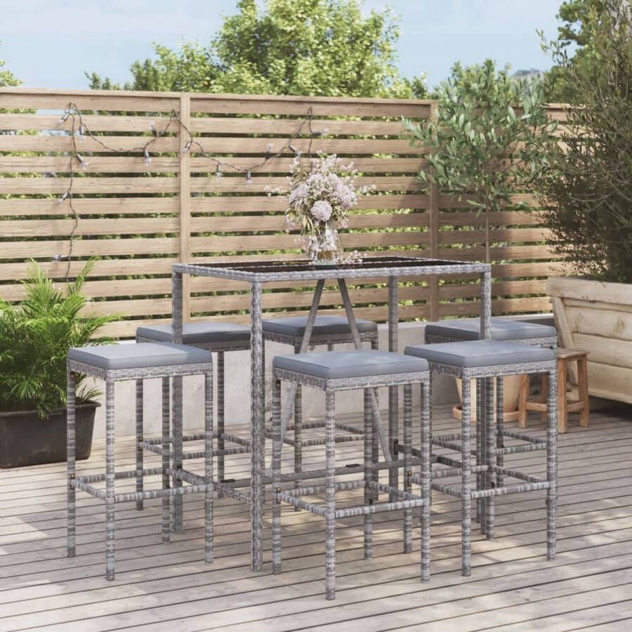 The Living Store Tuinbarset Grijs PE-rattan 6 barkrukken 110x70x110cm