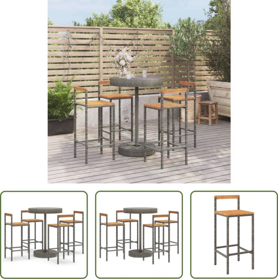 The Living Store Tuinbarset Grijs PE-rattan Gepoedercoat staal Inclusief bartafel en 4 barstoelen