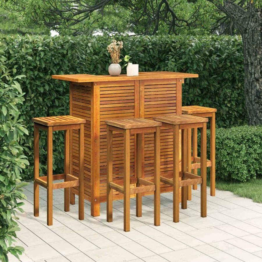 The Living Store Tuinbarset Houten Tafel + 4 Barkrukken Massief Acaciahout 110x50x105cm Montage vereist