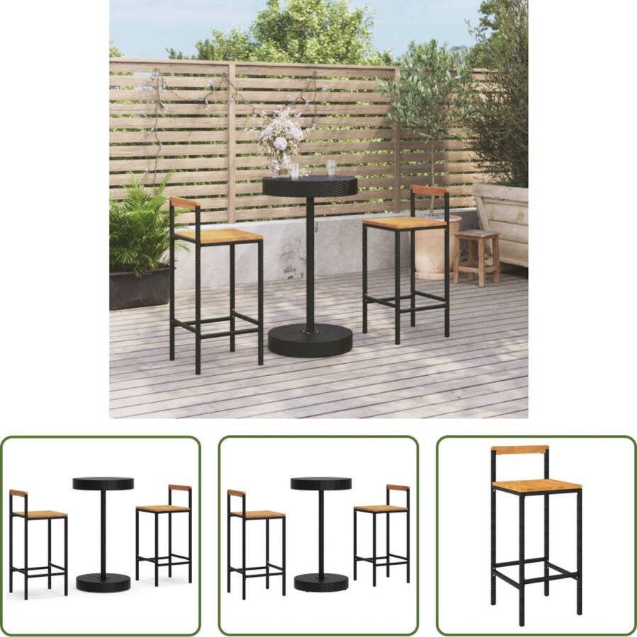 The Living Store Tuinbarset Inclusief Bartafel en 2 Barstoelen PE-rattan Zwart 40 x 44 x 100 cm