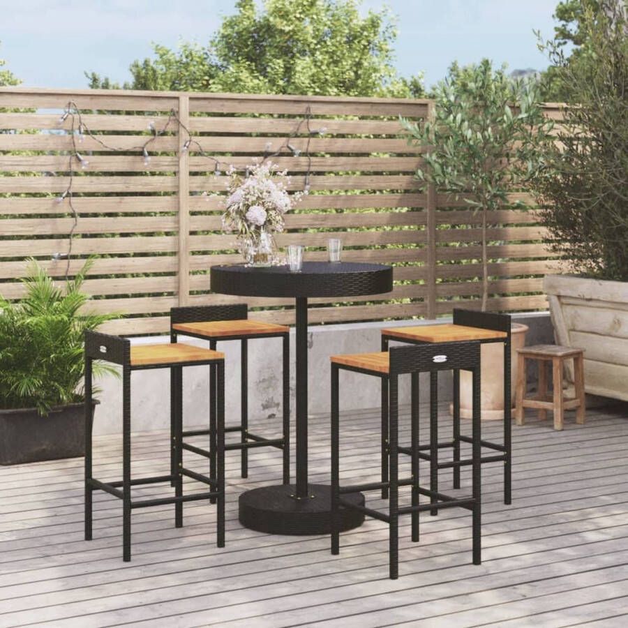 The Living Store 5-delige Tuinbarset poly rattan en massief acaciahout zwart Tuinset