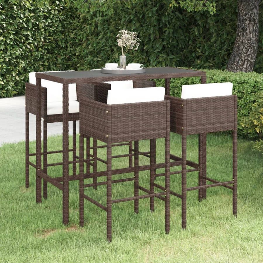 The Living Store Tuinbarset PE rattan bruin 130 x 60 x 110 cm Inclusief tafel 4 barkrukken 4 zitkussens en 4 rugkussens