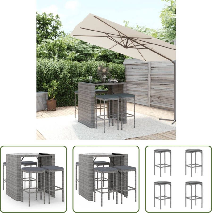 The Living Store Tuinbarset PE-rattan Grijs 105 x 80 x 110 cm Inclusief 4 barkrukken en kussens