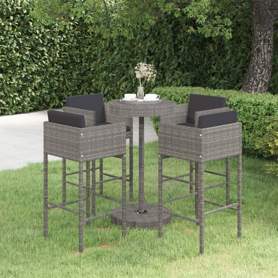 The Living Store Tuinbarset PE-rattan staal Grijs 75.5 x 106 cm 4 barkrukken