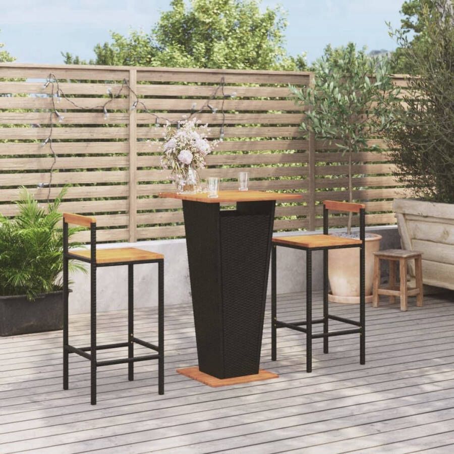The Living Store Tuinbarset Zwart PE-rattan 60x60x110 cm Incl 1 bartafel 2 barstoelen