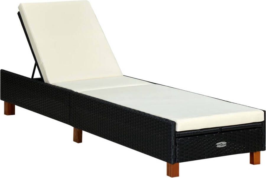 The Living Store Tuinbed Inklapbaar PE Rattan Gepoedercoat staal Acaciahout Zwart Crèmewit 200x55x(30-72.5)cm