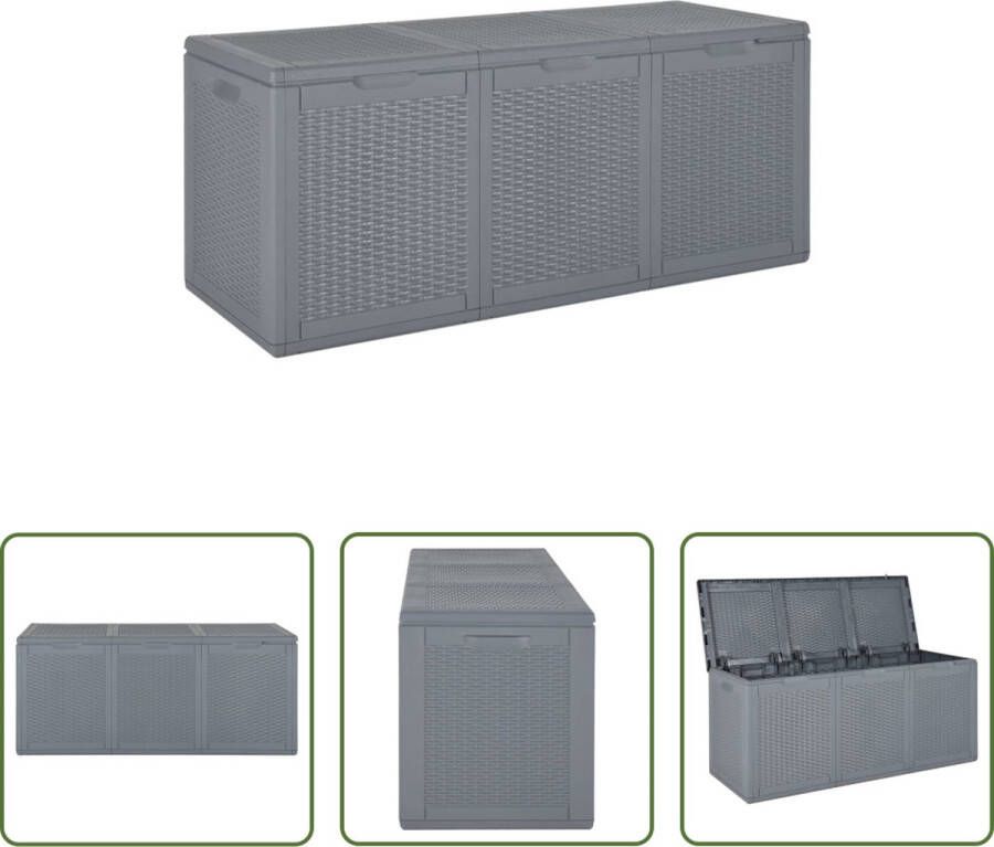 The Living Store Tuinbox Rattan-look 118.5 x 44.5 x 51 cm 270 L Grijs