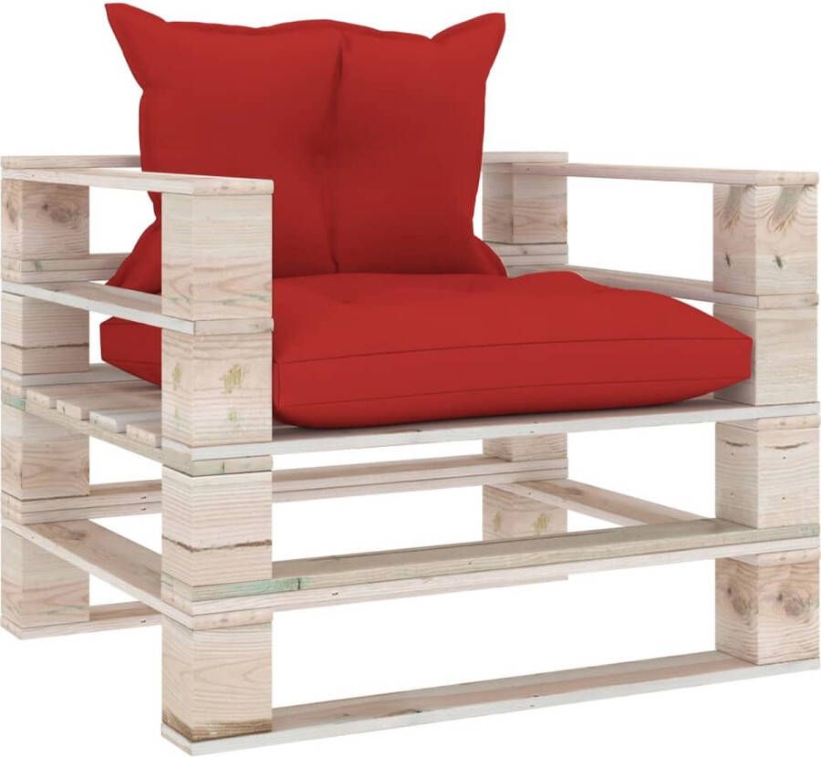 The Living Store Tuinfauteuil Pallet Grenenhout Rood 80 x 67.5 x 62 cm Inclusief Kussens