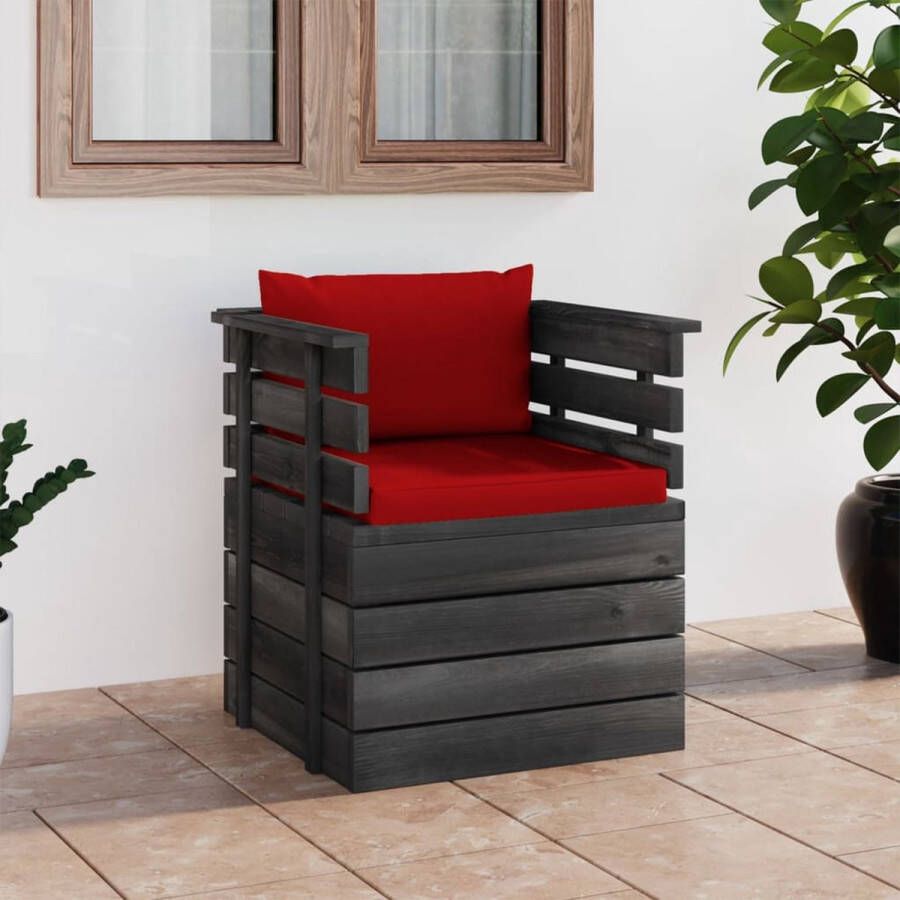 The Living Store Tuinfauteuil Pallet Lounge Grenenhout 70 x 65 x 71.5 cm Rood