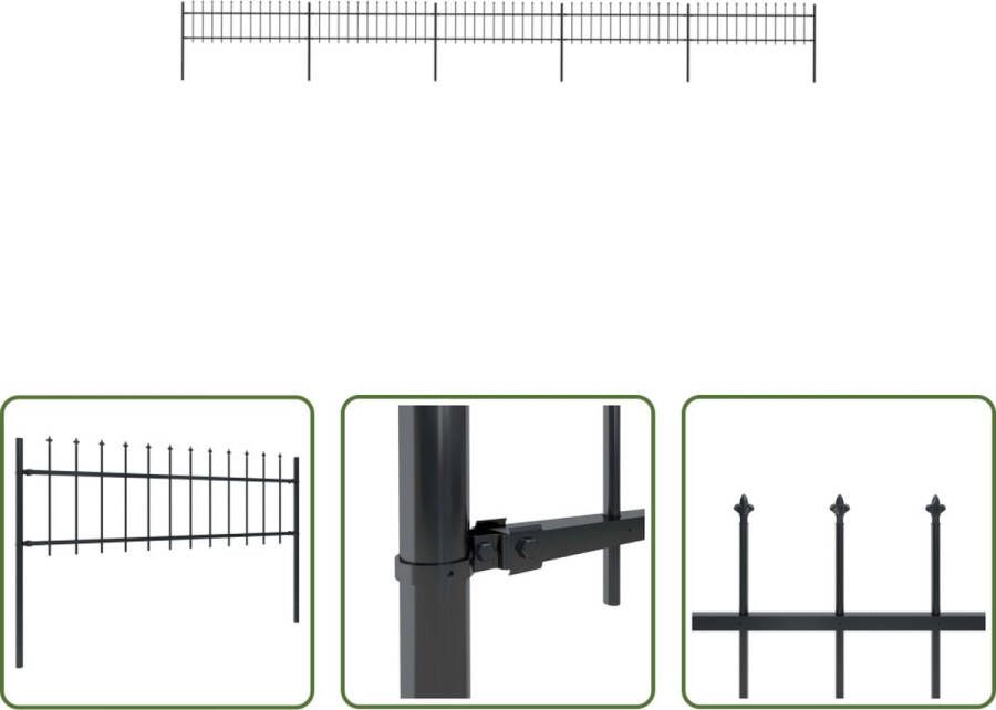 The Living Store Tuinhek Decoratief Stalen Hek van 8.5m Veilig en Onderhoudsvrij Zwart 850 x 110 cm 5 Panelen en 6 Palen