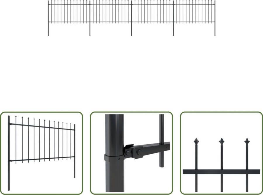 The Living Store Tuinhek Decoratief Stalen Tuinhek 6.8m lengte 4 schuttingpanelen 5 palen 100cm hoogte Zwart