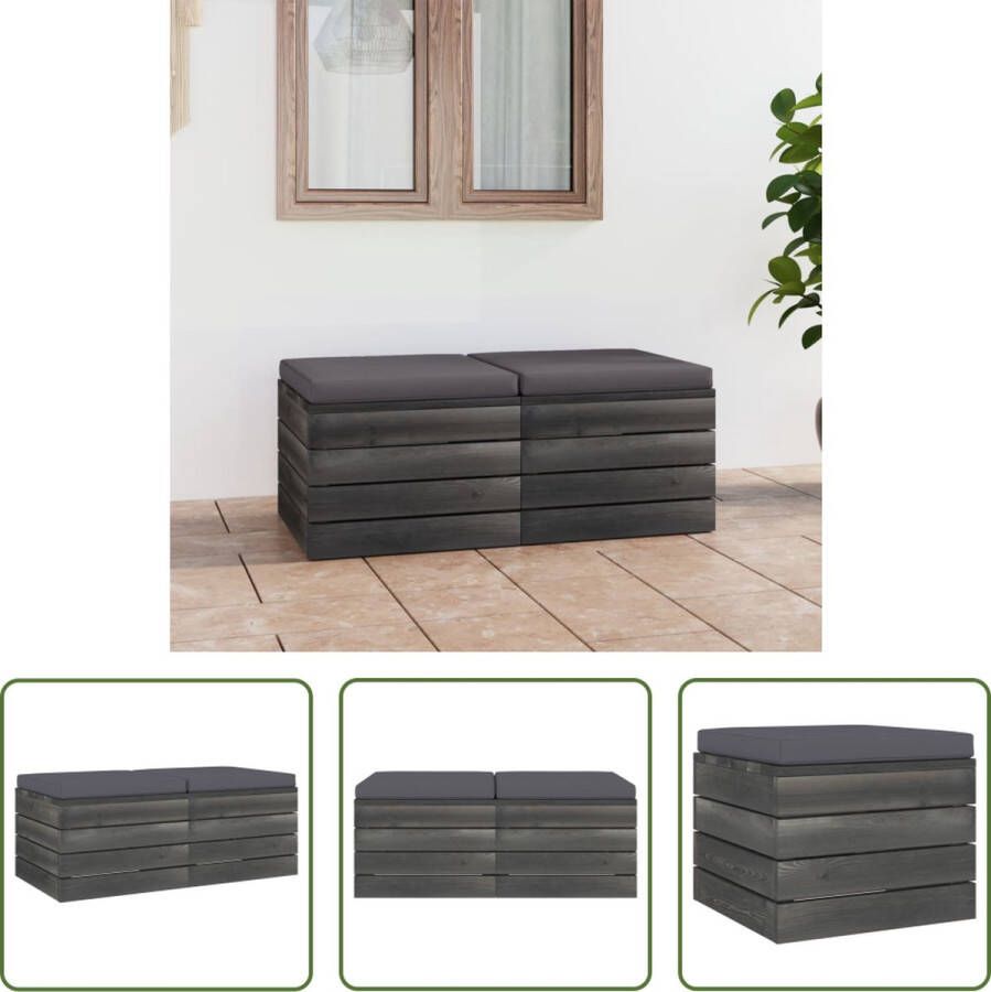 The Living Store Tuinhocker Pallet 60 x 60 x 41.5 cm Antraciet kussen Massief grenenhout Inclusief 2 hockers en 2 zitkussens