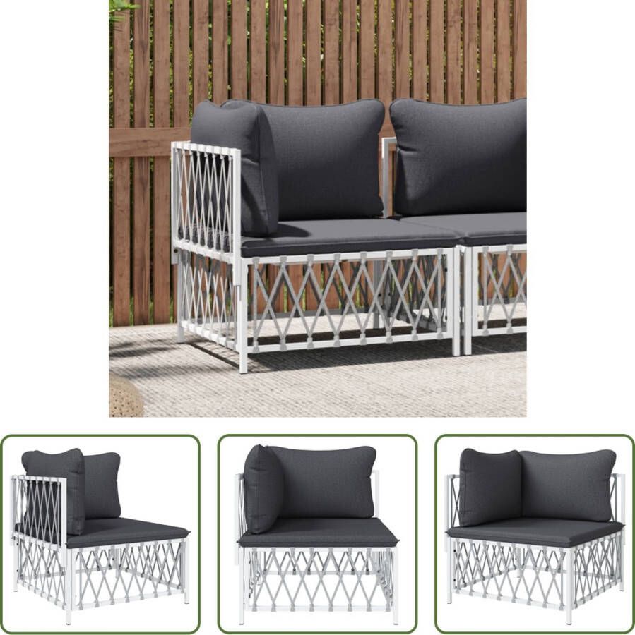 The Living Store Tuinhoekbank Trendy Tuinmeubelen Afmetingen- 72 x 72 x 66 cm Kleur- wit Materiaal- geweven stof gepoedercoat staal textileen Draagvermogen- 110 kg Inclusief kussens