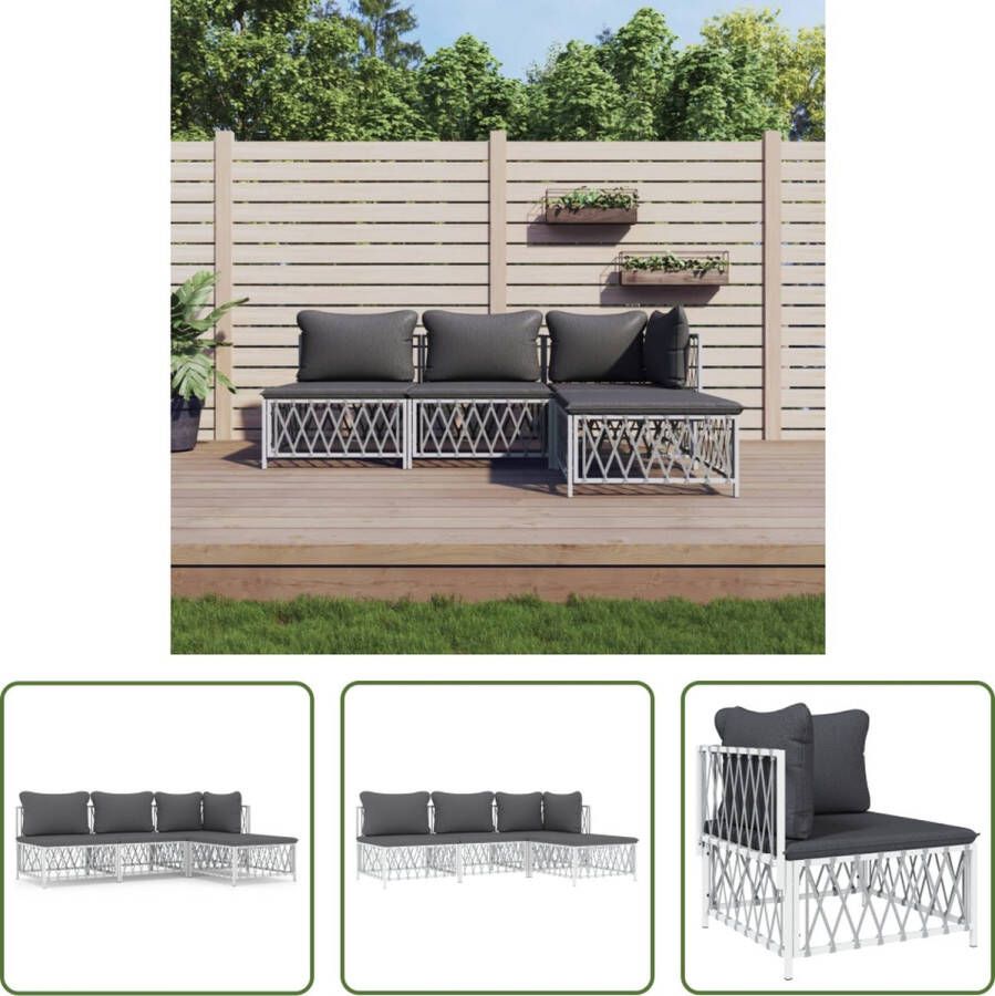 The Living Store Tuinhoekbank Wit Geweven stof 72x72x66 cm Comfortabele loungeset