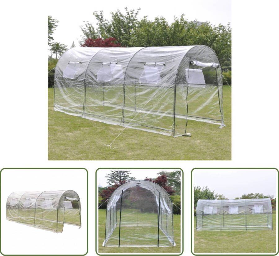 The Living Store Tuinkas 450 x 190 x 200 cm Transparant PVC Gepoedercoat buisvormig staal