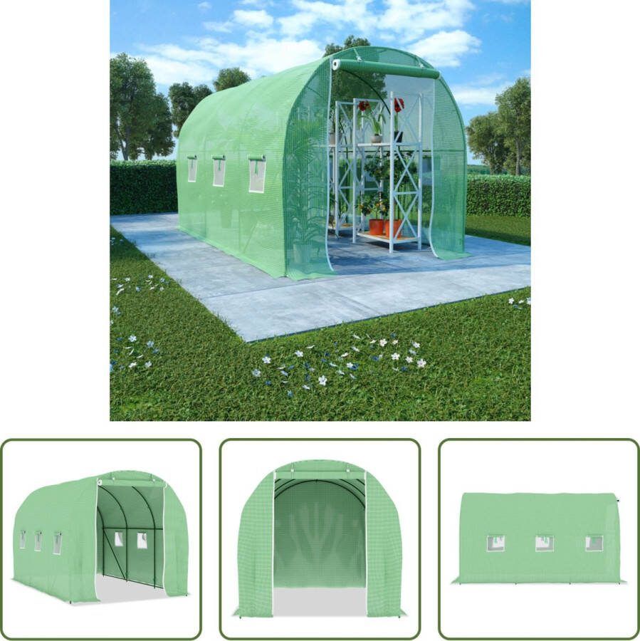 The Living Store Tuinkas Groen PE Mesh 3.43 x 2 x 2 m Robuust Gegalvaniseerd Staalframe Met 6 zijramen en 1 deur