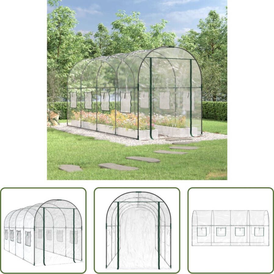 The Living Store Tuinkas Grote kas 160 x 400 x 190 cm Stabiel frame UV-bestendige afdekking Praktische bescherming voor planten Oprolbare ramen en voordeur Handleiding inbegrepen Transparant PVC-materiaal