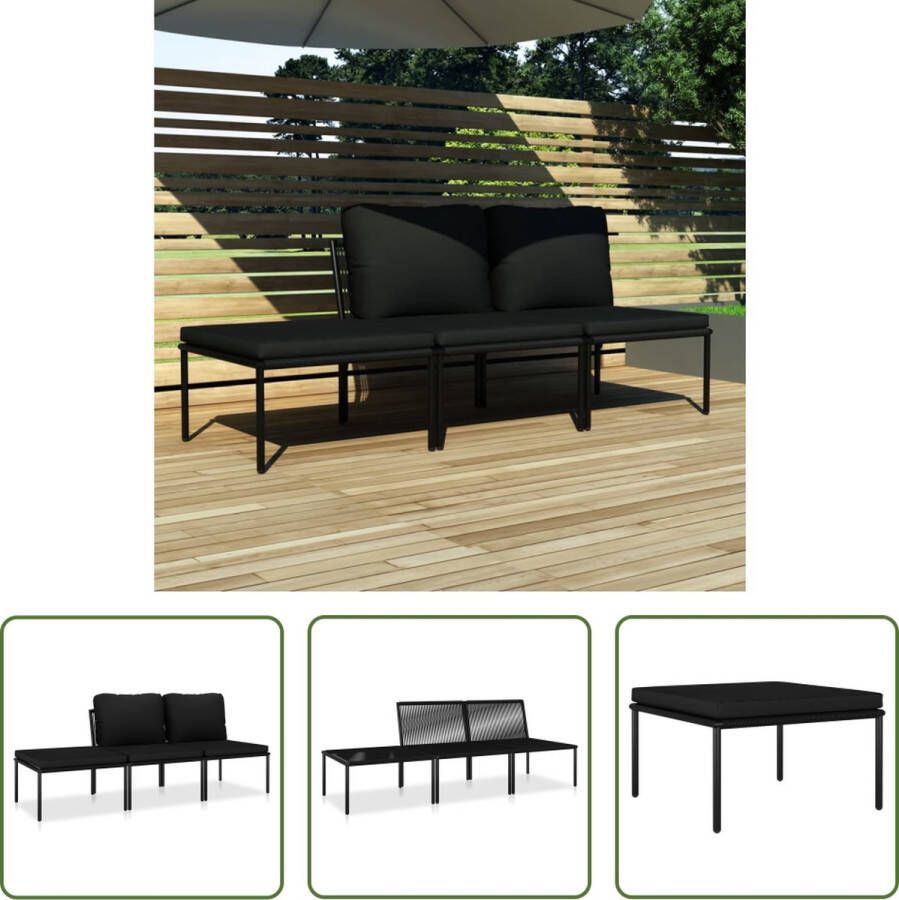 The Living Store Tuinloungeset A Loungebank 180x60x65 cm Zwart antraciet 3 pers Dik gevoerde kussens Draadontwerp