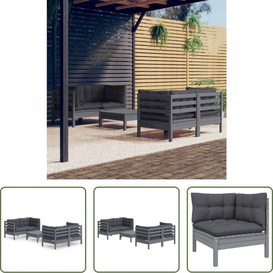 The Living Store Tuinmeubelen Loungeset Grijs 63.5 x 63.5 x 62.5 cm Massief grenenhout