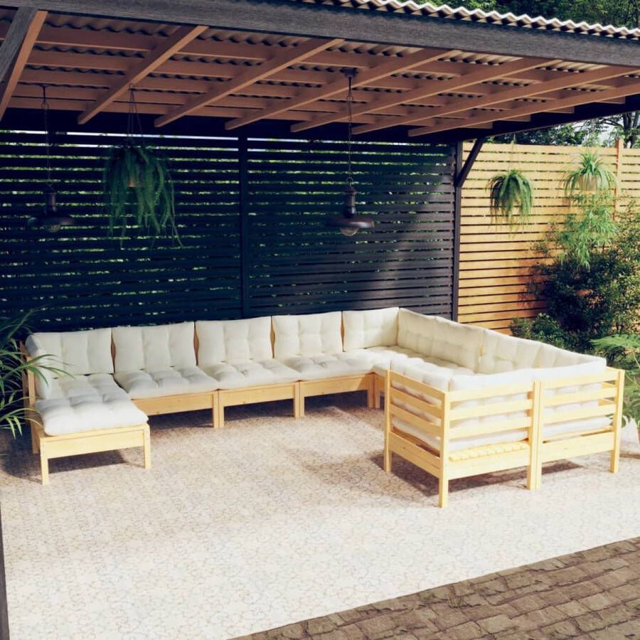 The Living Store Tuinmeubelset Grenenhout Lounge 63.5x63.5x62.5 cm Crème kussen