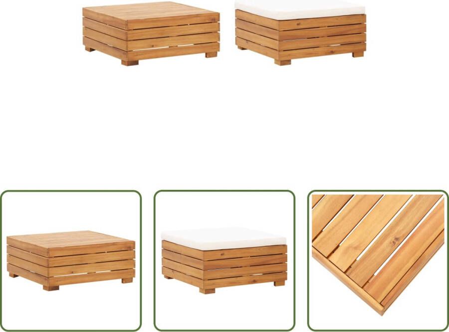 The Living Store Tuinmeubelset Massief acaciahout Tafel Voetenbank 68x68x30 cm Crèmewit kussen