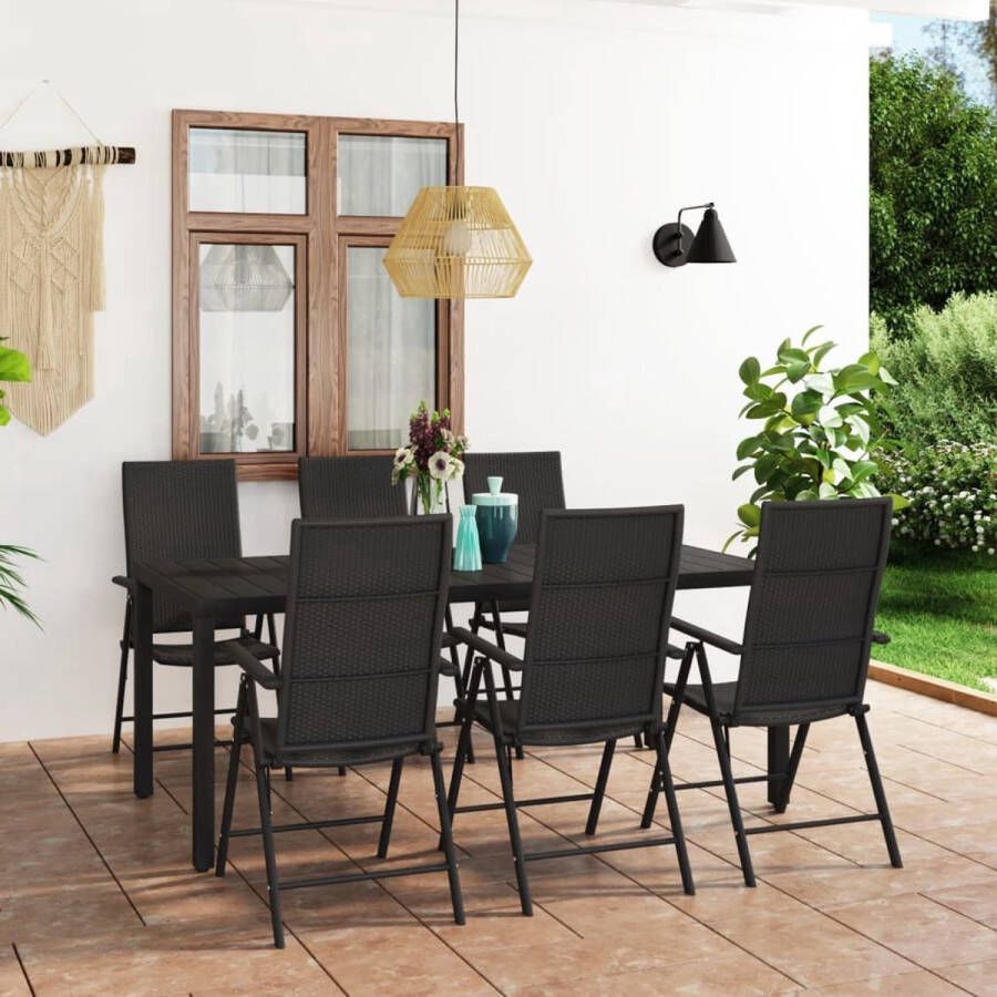 The Living Store Tuinmeubelset PE-rattan 185 x 90 x 74 cm zwart