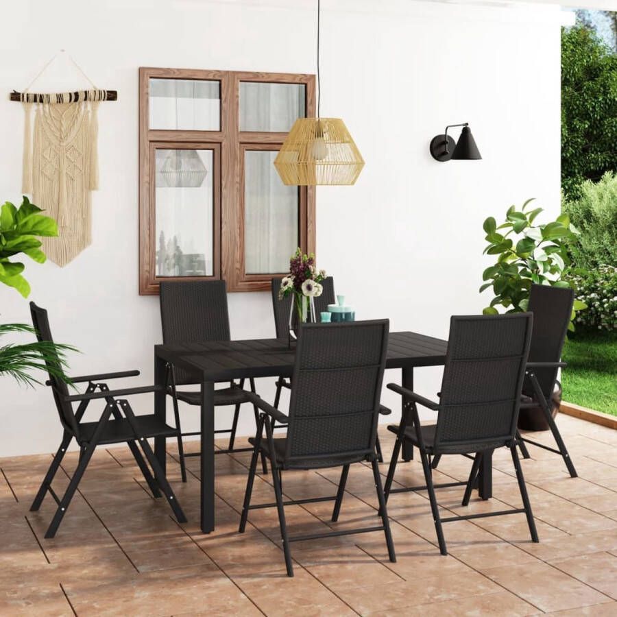 The Living Store Tuinmeubelset PE-rattan HKC tafelblad Aluminium frame 150x90x74cm Zwart