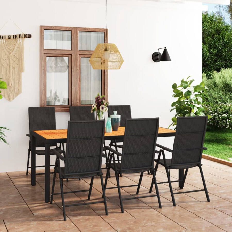 The Living Store Tuinmeubelset PE-rattan HKC tafelblad Aluminium frames 185 x 90 x 74 cm Zwart