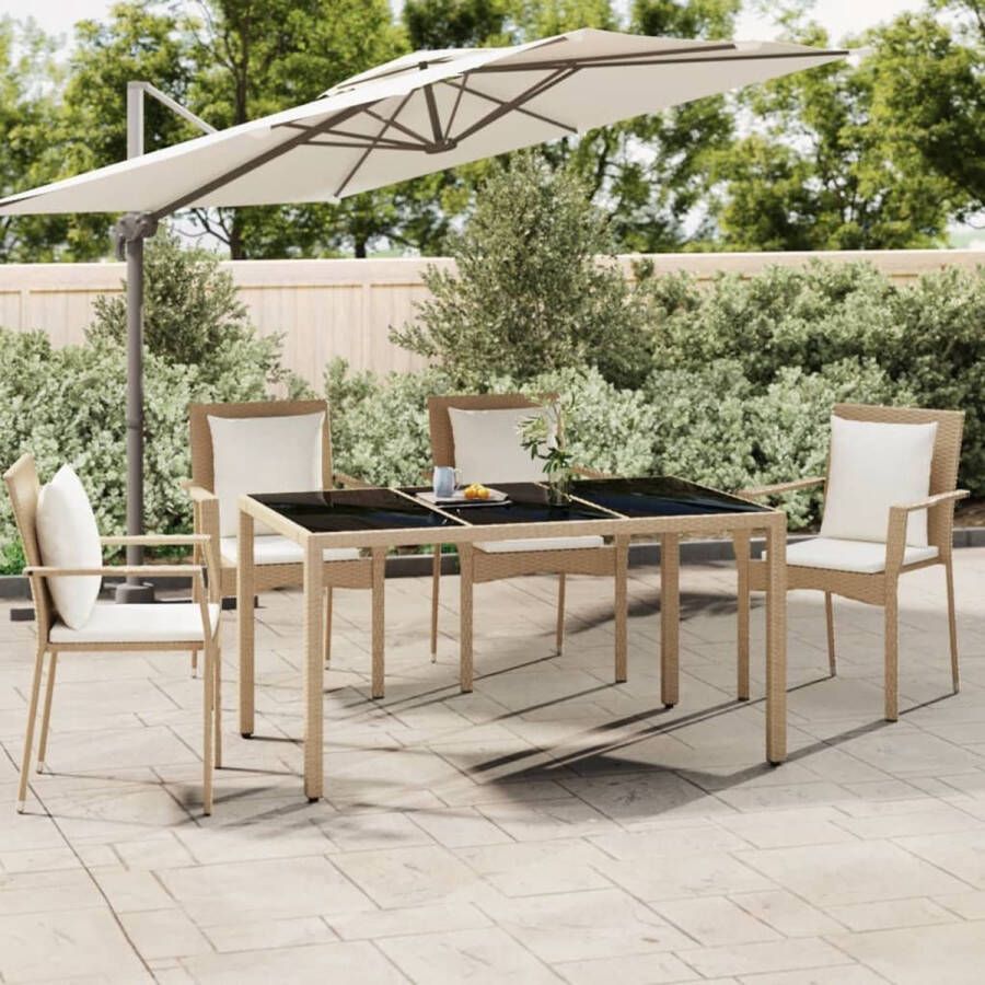 The Living Store Tuinmeubelset PE-rattan Staalframe Glazen tafelblad Waterbestendig