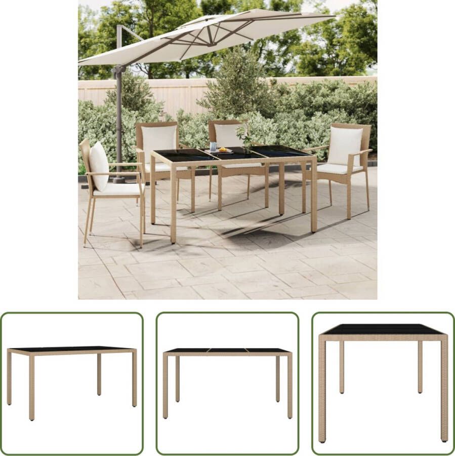 The Living Store Tuinmeubelset PE-rattan Staalframe Glazen tafelblad Waterbestendig