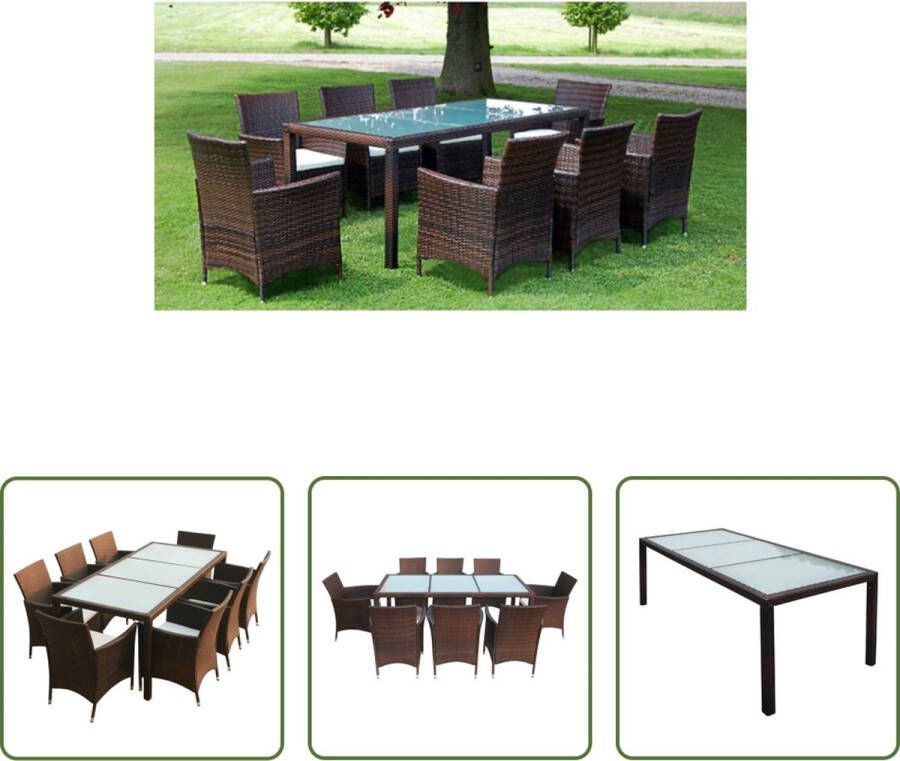 The Living Store Tuinmeubelset Rattan 1 Tafel 8 Stoelen 190x90x75 cm Bruin